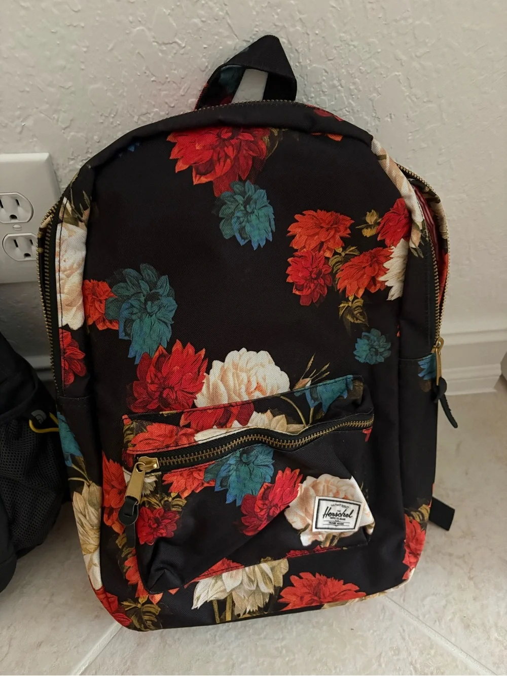 NWOT Herschel Supply Company Black Floral Backpack with Multicolor Blooms